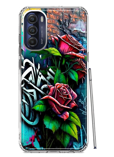 Motorola Moto G Stylus 4G 2022 Red Roses Graffiti Painting Art Hybrid Protective Phone Case Cover