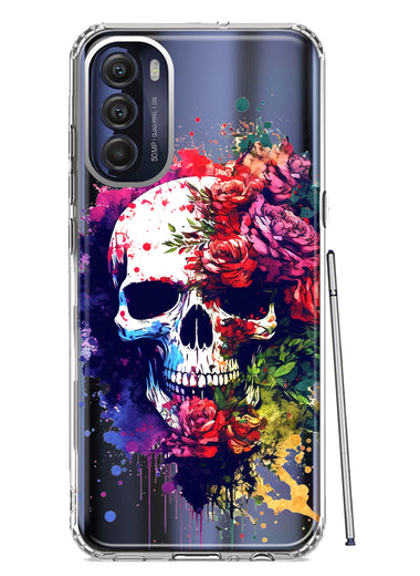 Motorola Moto G Stylus 5G 2022 Fantasy Skull Red Purple Roses Hybrid Protective Phone Case Cover