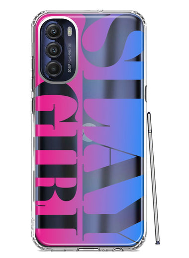Motorola Moto G Stylus 5G 2022 Pink Blue Clear Funny Text Quote Slay Girl Hybrid Protective Phone Case Cover