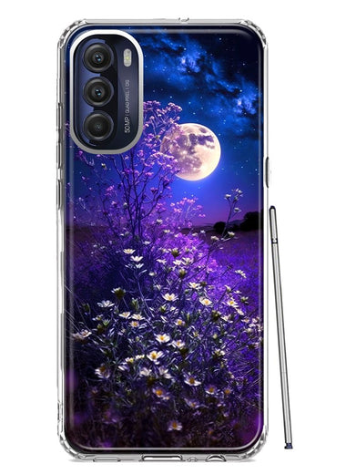 Motorola Moto G Stylus 5G 2022 Spring Moon Night Lavender Flowers Floral Hybrid Protective Phone Case Cover