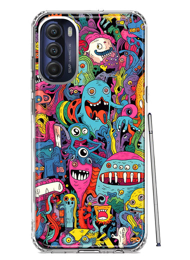 Motorola Moto G Stylus 4G 2022 Psychedelic Trippy Happy Aliens Characters Hybrid Protective Phone Case Cover