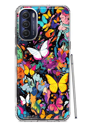 Motorola Moto G Stylus 4G 2022 Psychedelic Trippy Butterflies Pop Art Hybrid Protective Phone Case Cover