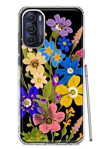 Motorola Moto G Stylus 4G 2022 Blue Yellow Vintage Spring Wild Flowers Floral Hybrid Protective Phone Case Cover