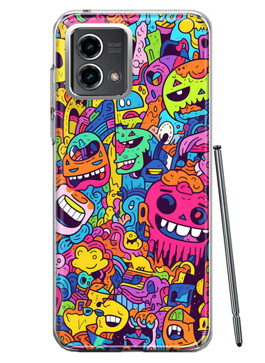 Motorola Moto G 5G 2023 Psychedelic Trippy Happy Characters Pop Art Hybrid Protective Phone Case Cover