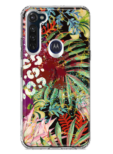 Motorola Moto G Stylus 2020 Leopard Tropical Flowers Vacation Dreams Hibiscus Floral Hybrid Protective Phone Case Cover