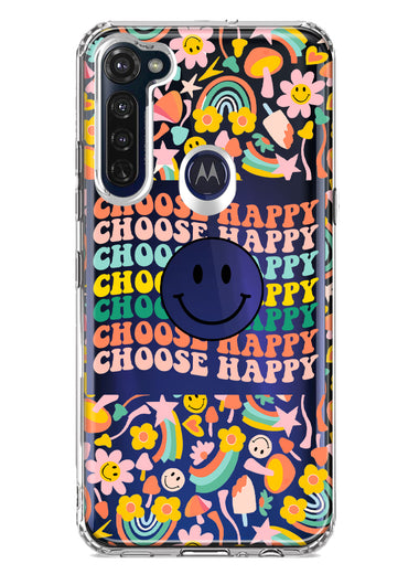 Motorola Moto G Stylus 2020 Choose Happy Smiley Face Retro Vintage Groovy 70s Style Hybrid Protective Phone Case Cover