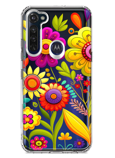 Motorola Moto G Stylus 2020 Colorful Yellow Pink Folk Style Floral Vibrant Spring Flowers Hybrid Protective Phone Case Cover