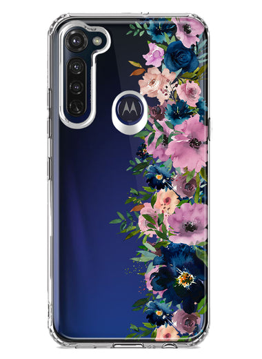 Motorola Moto G Stylus 2020 Navy Blue Summer Watercolor Floral Classic Purple Flowers Hybrid Protective Phone Case Cover