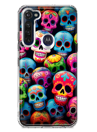 Motorola Moto G Stylus 2020 Halloween Spooky Colorful Day of the Dead Skulls Hybrid Protective Phone Case Cover