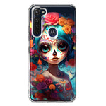 Motorola Moto G Stylus 2020 Halloween Spooky Colorful Day of the Dead Skull Girl Hybrid Protective Phone Case Cover
