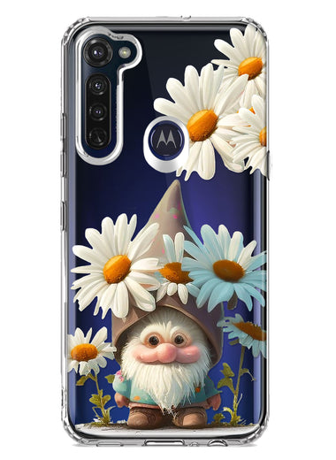 Motorola Moto G Stylus 2020 Cute Gnome White Daisy Flowers Floral Hybrid Protective Phone Case Cover