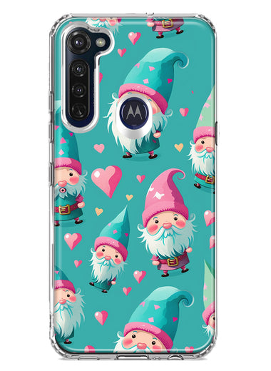 Motorola Moto G Stylus 2020 Turquoise Pink Hearts Gnomes Hybrid Protective Phone Case Cover