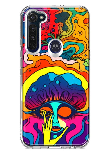 Motorola Moto G Stylus 2020 Neon Rainbow Psychedelic Trippy Hippie Big Brain Hybrid Protective Phone Case Cover