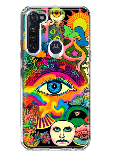 Motorola Moto G Stylus 2020 Neon Rainbow Psychedelic Trippy Hippie Multiple Eyes Hybrid Protective Phone Case Cover