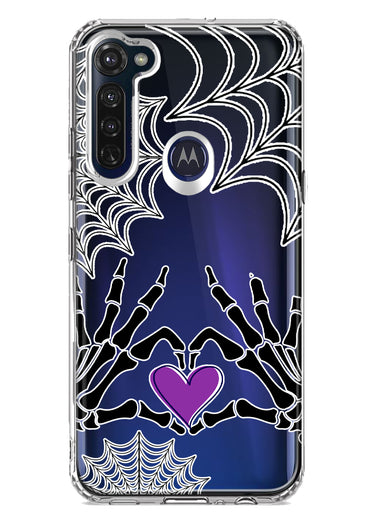 Motorola Moto G Stylus 2020 Halloween Skeleton Heart Hands Spooky Spider Web Hybrid Protective Phone Case Cover
