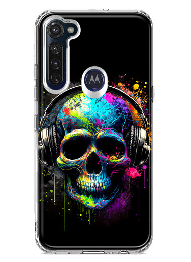 Motorola Moto G Stylus 2020 Fantasy Skull Headphone Colorful Pop Art Hybrid Protective Phone Case Cover