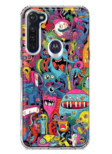 Motorola Moto G Stylus 2020 Psychedelic Trippy Happy Aliens Characters Hybrid Protective Phone Case Cover