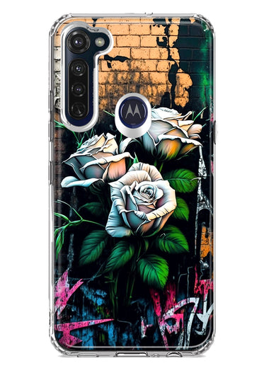 Motorola Moto G Stylus 2020 White Roses Graffiti Wall Art Painting Hybrid Protective Phone Case Cover