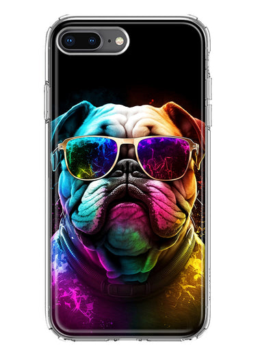 Apple iPhone 7/8 Plus Neon Rainbow Glow Bulldog Hybrid Protective Phone Case Cover