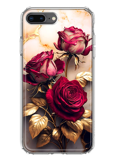 Apple iPhone 7/8 Plus Romantic Elegant Gold Marble Red Roses Double Layer Phone Case Cover