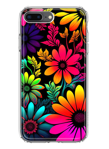 Apple iPhone 7/8 Plus Neon Rainbow Glow Colorful Abstract Flowers Floral Hybrid Protective Phone Case Cover
