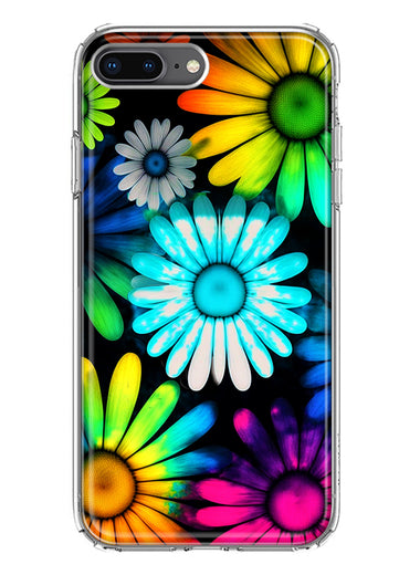 Apple iPhone 7/8 Plus Neon Rainbow Daisy Glow Colorful Daisies Baby Blue Pink Yellow White Double Layer Phone Case Cover