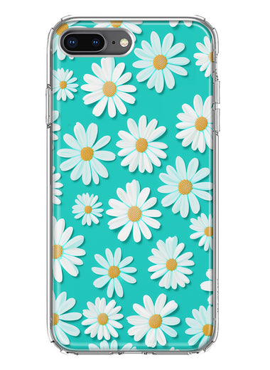 Apple iPhone 7/8 Plus Turquoise Teal White Daisies Cute Daisy Polka Dots Double Layer Phone Case Cover