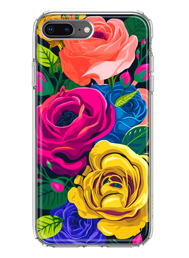 Apple iPhone 7/8 Plus Vintage Pastel Abstract Colorful Pink Yellow Blue Roses Double Layer Phone Case Cover