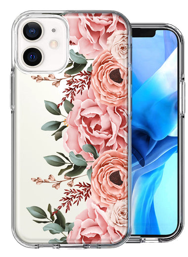 For Apple iPhone 12 Mini Blush Pink Peach Spring Flowers Peony Rose Phone Case Cover