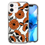 Apple iPhone 11 Orange Chrysanthemum Flowers Design Double Layer Phone Case Cover