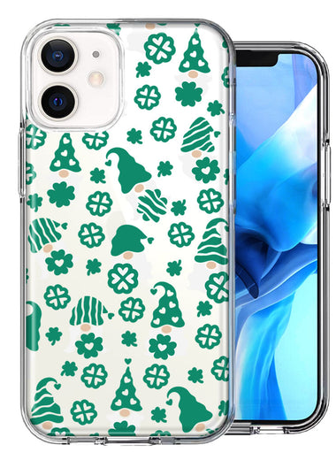 Apple iPhone 12 Mini Lucky Green St Patricks Day Cute Gnomes Shamrock Polkadots Double Layer Phone Case Cover