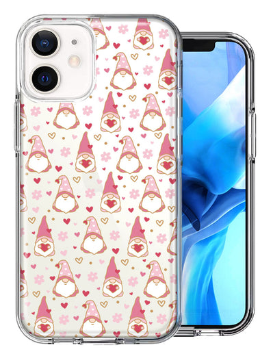 Apple iPhone 12 Mini Pink Blush Valentines Day Flower Hearts Gnome Characters Cute Double Layer Phone Case Cover