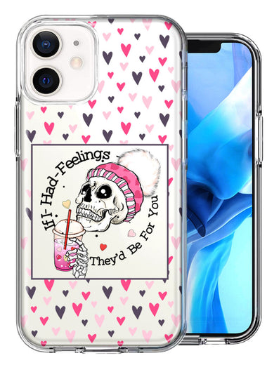 Apple iPhone 12 Mini Pink Dead Valentine Skull Frap Hearts If I had Feelings They'd Be For You Love Double Layer Phone Case Cover