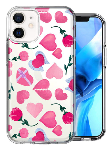 Apple iPhone 12 Mini Pretty Valentines Day Hearts Chocolate Candy Angel Flowers Double Layer Phone Case Cover