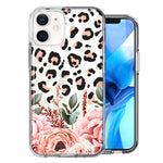 For Apple iPhone 11 Classy Blush Peach Peony Rose Flowers Leopard Phone Case Cover