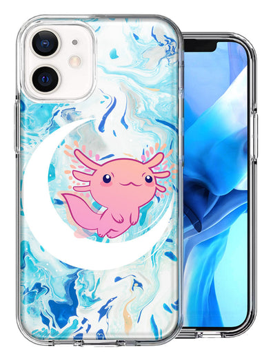 Apple iPhone 12 Mini Pink Axolotl Moon Mable Design Double Layer Phone Case Cover