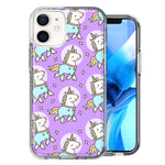 Apple iPhone 12 Mini Cute Unicorns Purple Design Double Layer Phone Case Cover