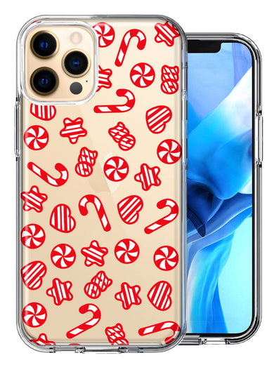 Apple iPhone 11 Pro Max Christmas Winter Red White Peppermint Candies Swirls Candycanes Design Double Layer Phone Case Cover