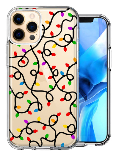 Apple iPhone 11 Pro Max Colorful Nostalgic Vintage Christmas Holiday Winter String Lights Design Double Layer Phone Case Cover