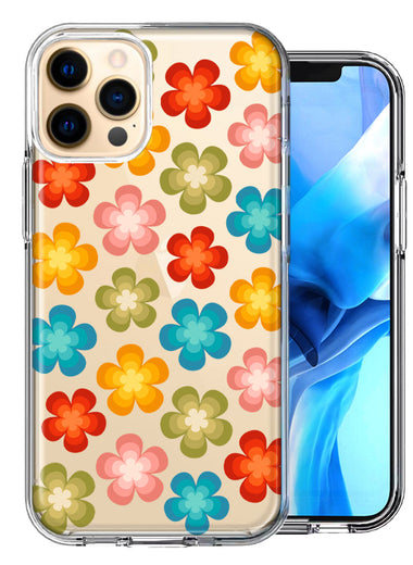 Apple iPhone 11 Pro Max Groovy Gradient Retro Color Flowers Double Layer Phone Case Cover