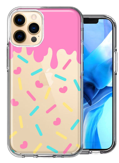 Apple iPhone 11 Pro Max Pink Drip Frosting Cute Heart Sprinkles Kawaii Cake Design Double Layer Phone Case Cover