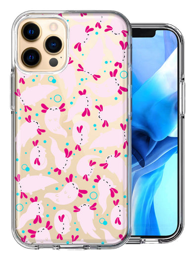 Apple iPhone 11 Pro Max Pink Happy Swimming Axolotls Polka Dots Double Layer Phone Case Cover
