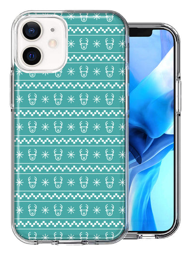Apple iPhone 11 Teal Christmas Reindeer Pattern Design Double Layer Phone Case Cover