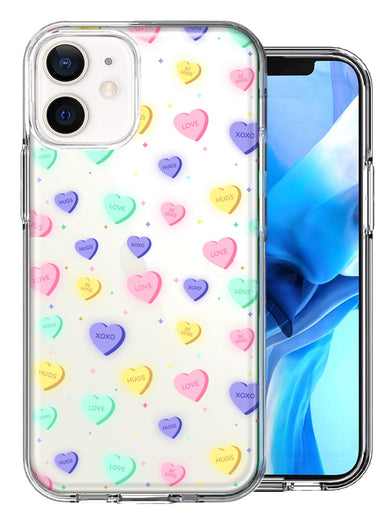 Apple iPhone 12 Mini Valentine's Day Heart Candies Polkadots Design Double Layer Phone Case Cover