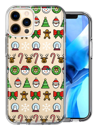 Apple iPhone 11 Pro Max Classic Christmas Polka Dots Santa Snowman Reindeer Candy Cane Design Double Layer Phone Case Cover