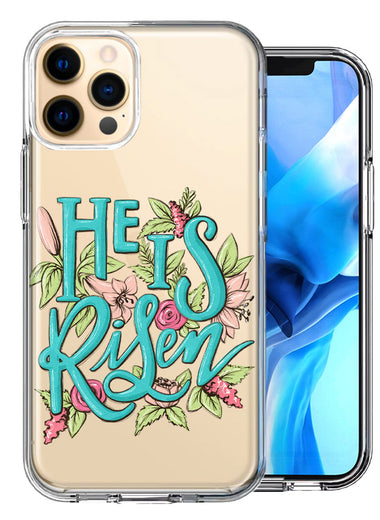 Apple iPhone 11 Pro Max He Is Risen Text Easter Jesus Christian Flowers Double Layer Phone Case Cover
