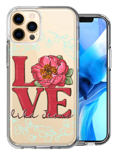 Apple iPhone 11 Pro Max Love Like Jesus Flower Text Christian Double Layer Phone Case Cover