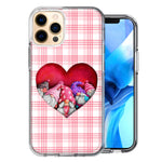 Apple iPhone 11 Pro Max Valentine's Day Garden Gnomes Heart Love Pink Plaid Double Layer Phone Case Cover