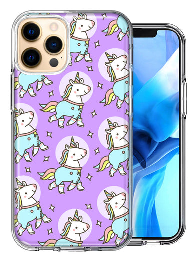 Apple iPhone 12 Pro Cute Unicorns Purple Design Double Layer Phone Case Cover