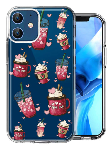 Apple iPhone 12 Coffee Lover Valentine's Hearts Pink Drink Latte Double Layer Phone Case Cover